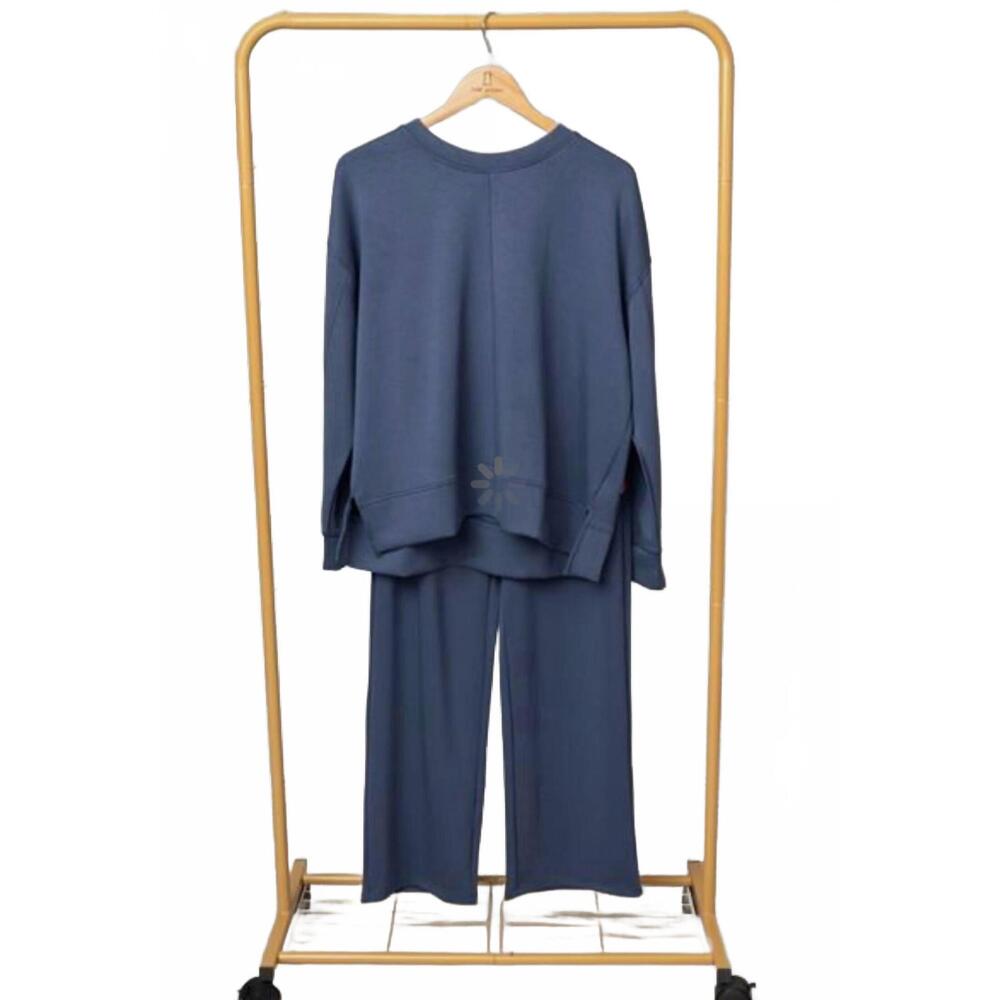 NEW PINE APPAREL women's silky soft drop should pullover & pant set in blue
